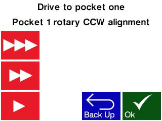 Step 1: Set the pocket one alignment. There are three speed buttons, Slow, Medium and Fast. They are used so that pocket one is approached with the gear train tight.