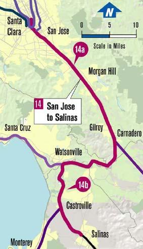 CORRIDOR 14 SAN JOSE TO SALINAS 14b) Gilroy to Salinas (38 miles) Amtrak Coast Starlight service currently runs 2 trains per day.