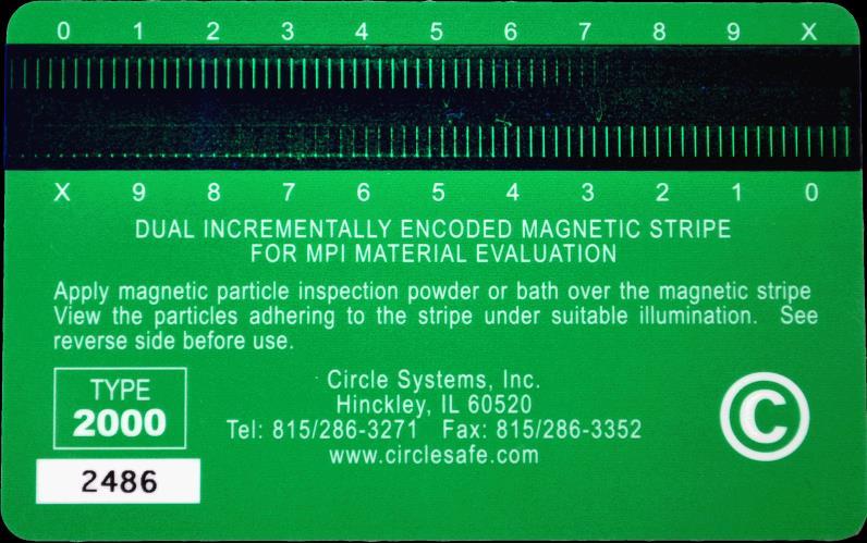 Accessories Magnetic Stripe Cards TYPE 2000 MSC - This card is recognized as a tool for evaluation of fluorescent wet method baths in ASTM E-709-01 "Standard Guide for Magnetic Particle Examination,"