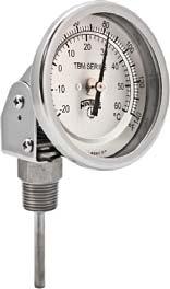 30,000 1/4 or 1/2 NPT TBM Bi-Metal Thermometer This industrial grade thermometer uses a bi-metallic sensing element for reliable temperature readings.