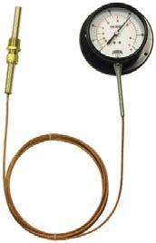 Dial Size 1 to 6 AISI 304 SS ±1% of full scale -100 F to 1,000 F (-70 C to 550 C) 1/4 or 1/2 NPT bottom, back and adjustable angle 5 year TRR Remote Reading Thermometer TRR s are heavy duty gas or