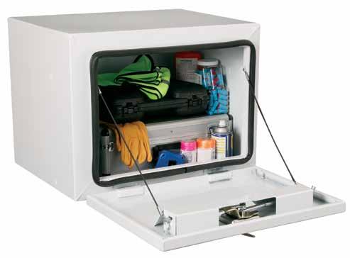 PREMIUM STEEL UNDERBED BOXES Industrial-grade steel hinges, quick release door connectors, and an extended rain gutter are just a few features that make JOBOX Premium Underbeds the most reliable and