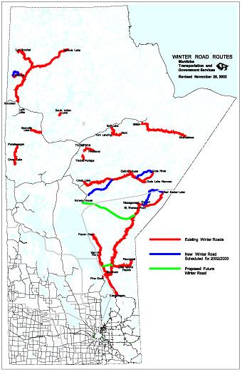 All-weather Road Alternative The Manitoba ice roads would stretch from Winnipeg to Vancouver ~ 2000 km Cost of building an all-weather gravel road network: $2+ billion.