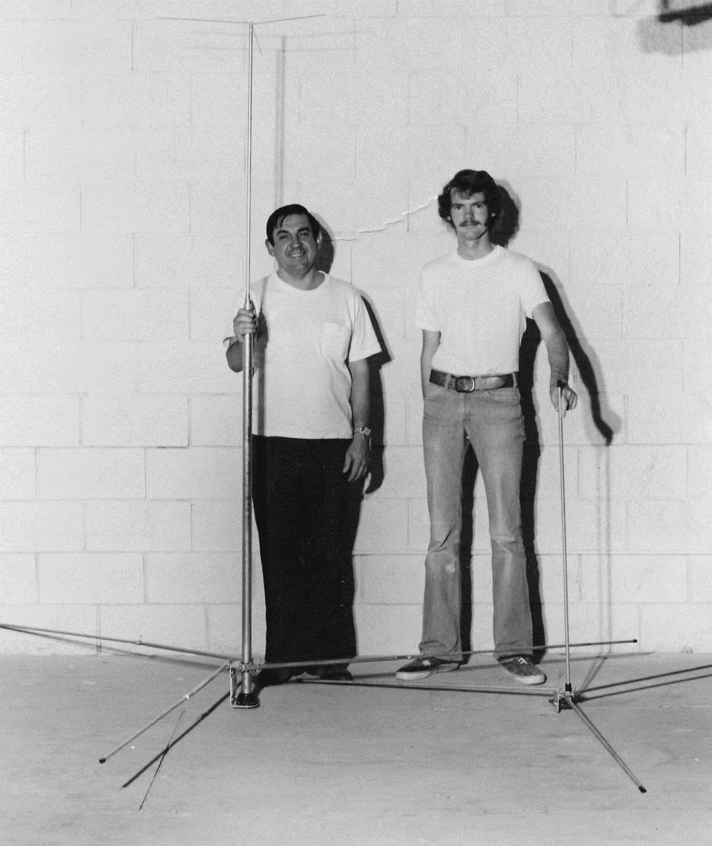 The 53 MHz up link and 72 MHz Down link Antennas Both up link and down link antennas are shown with David Hauler (right) and designer Roland Boucher (left).