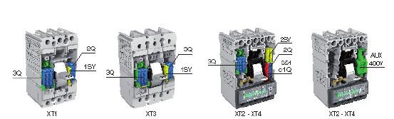 Electrical accessories Auxiliary Contacts Circuit-breaker 3 pole Service releases To be mounted without the need of any screw Q: Open/closed auxiliary contact SY: Trip position auxiliary contacts