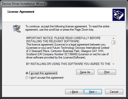 5. Accept the licence agreement and click Next. 6. Once the driver installation is complete, Click Finish. 7.