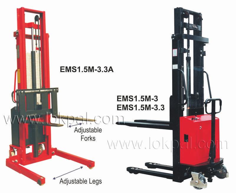 SEMI ELECTRIC STACKER It has Rubber coated handle. Fully Powder coated body. Hard chrome plated piston. Single piece pump. With Hard Polymer Wheels. Export Model / CE Stamped.