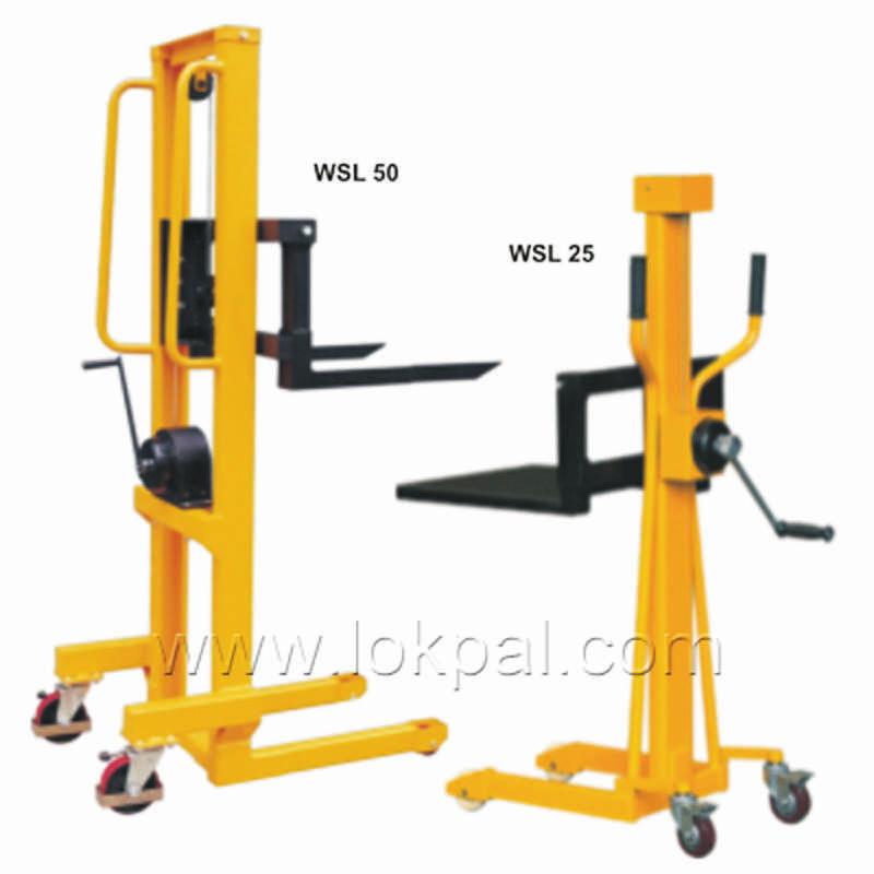 WINCH STACKER Occupy less Space. Can move through narrow passages. Can be provided with Plain Platform attachment. Also on demand.