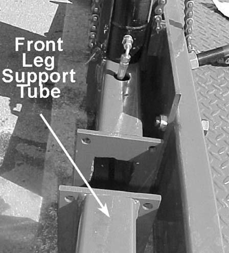 Position the front leg support tubes as shown but DO NOT bolt in position yet.