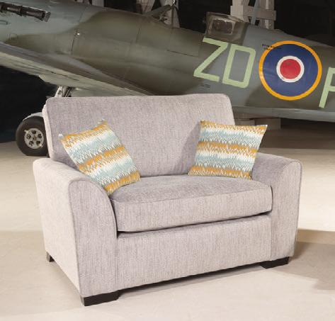 2 seater sofa/sofabed in fabric 7696, small scatter cushions in 6597, light feet.