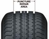 The puncture injury is 1/4 inch (6 mm) or less and must be within the tread area as shown in the graphic. This helps ensure long-term tire and repair durability.