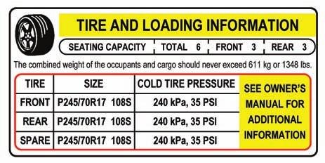 SAFETY WARNING Driving on tires with improper inflation pressure is dangerous. Under-inflation causes excessive tire heat build-up and internal structural damage.