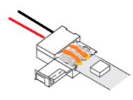 Connecting: Figure 1 Insert the LED strip into the channel sides and under contact tabs.