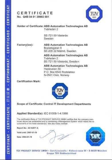 800xA HI ABB Safety Certificates Product
