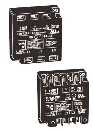 TOTALINE PROTECTION CONTROLS Monitors Three Phase Line Voltage Monitor P251-0030 & P251-0031 Features / Application Low cost, single side 3-phase protection Bright LED indications for faults and
