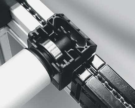 A simple ratchet mechanism is used to insert the Conveyor rollers into the Bearing Blocks mounted on the frame profile.