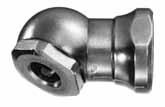 Model 09166 0060 as a 1/8" pipe thread at bottom for minimum protrusion. N/P finish, dome shaped cap. Packed 25 to a box. 7/16" EX 23/32" Model 05499 0000 all-foot air chuck, 1/4" female port.