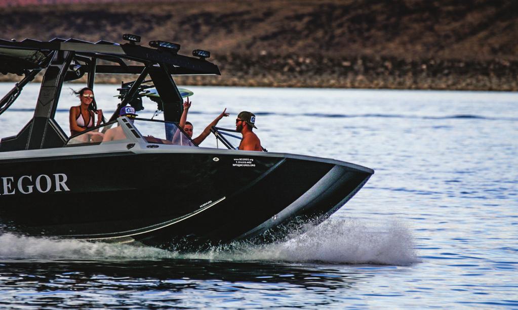 2018 McGREGOR PERFORMANCE HULL FEATURES REAR WATERFORM STAINLESS STEEL BOW SWIM PLATFORM & STERN EYES OPEN BOW HEAVY DUTY SKID PLATES FULL ALUMINUM HULL ANCHOR LOCKER IN BOW DRIVELINE FEATURES CHEVY