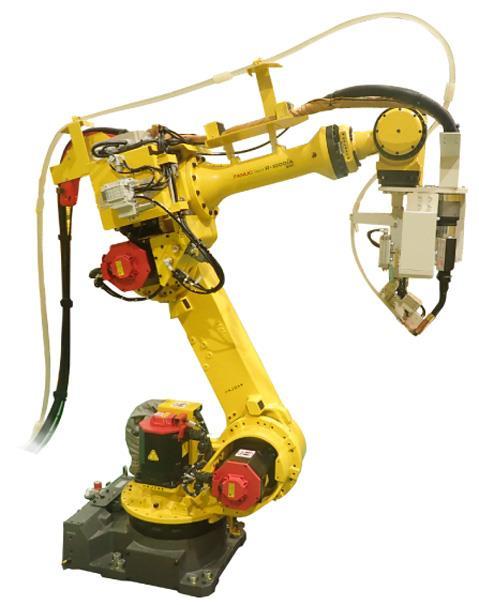 This robot system automatically performs a series of actions at high speed, such as the detection of joining positions with the image sensor, accurate movement, pressurization, feeding and engagement