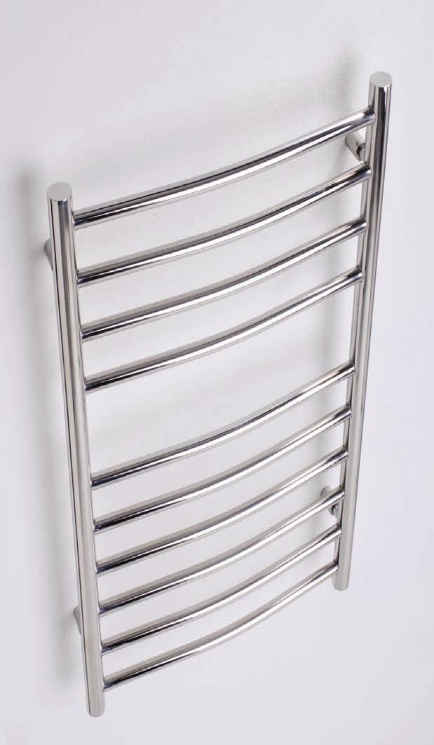 183 Alara Curved 6 POL 20 YEARS electric options available This best selling, perfectly polished stainless steel towel rail gives a fantastic finishing touch to your