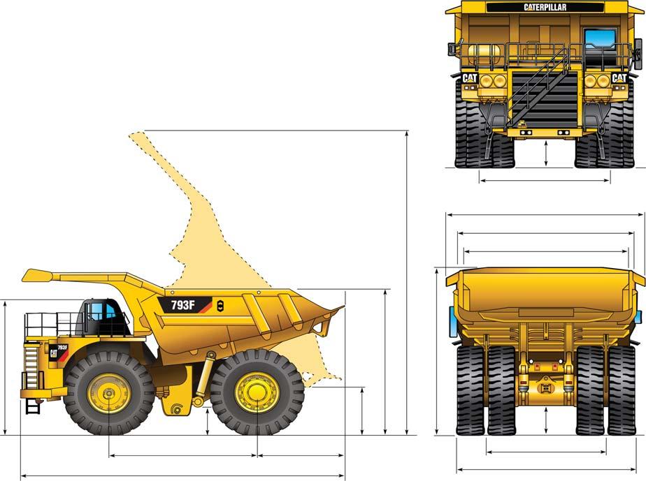 793F Mining Truck Specifications Dimensions All dimensions are approximate. Shown with 162 m3 (212 yd3) HP Body.
