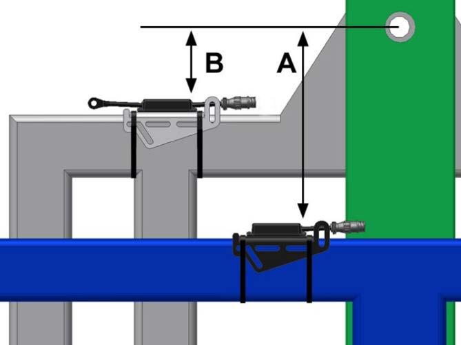 4.5.3 High Pendulum Booms 1. When mounting the Roll Sensors, mount one to the boom frame and one to the chassis (non-pivoting portion of the sprayer). 2.
