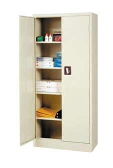 Value Line Series/File n Store Cabinets Storage Cabinet with fixed shelves Extra tall (72 ) and three fixed shelves allowing extra space between shelves for taller objects. Locking cam handle.