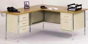 Steel desks 400 Series Single-Pedestal Desk One pedestal with locking file drawer and box drawer. 29 1 2 high. Shipped assembled except legs and handles.