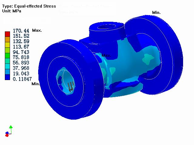 Stress analysis to the body To prevent the body from being deformed at high pressure is a hard task for the designer when he/she designs a heavy duty plug valves.