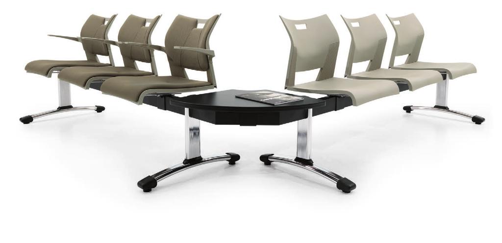 A shared polished aluminum arm option can be placed between seats or at the end of a run for a distinctive upscale look. Select accessories are also available including power and side table options.