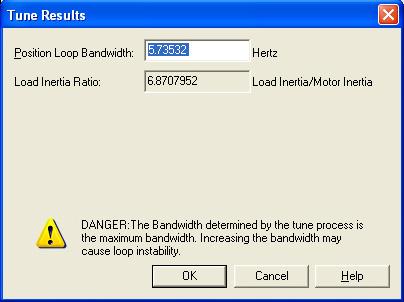 Calculate and Configure the Loop Gain Calculate a position loop bandwidth based on the actual measured inertia values from the Tune Results dialog box.