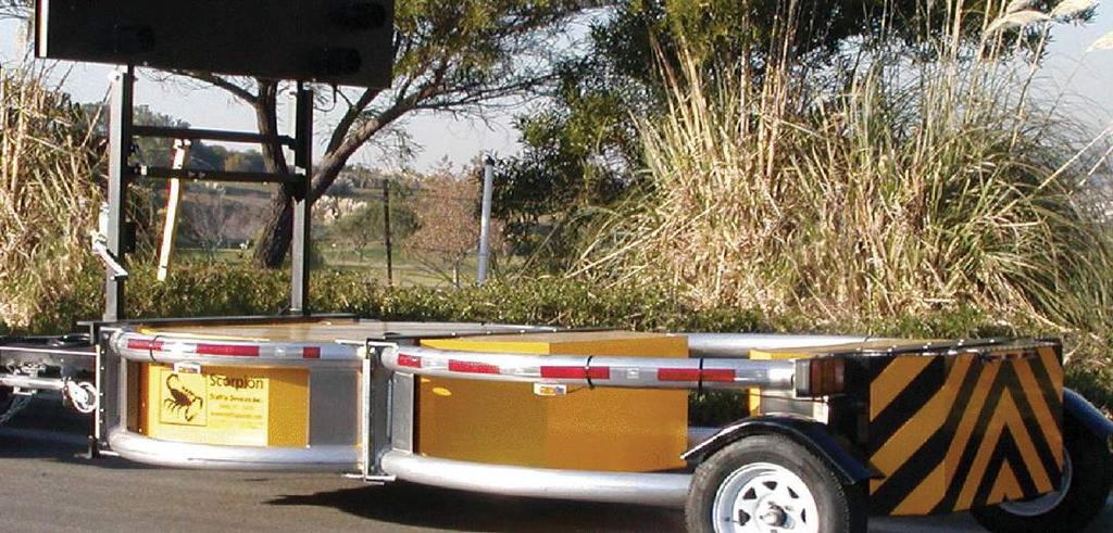 SCORPION TRAILER ATTENUATOR Scorpion Trailer Attenuator Features: NCHRP 350 tested and accepted for all mandatory and optional offset and angled impacts with host vehicle free standing, unblocked &