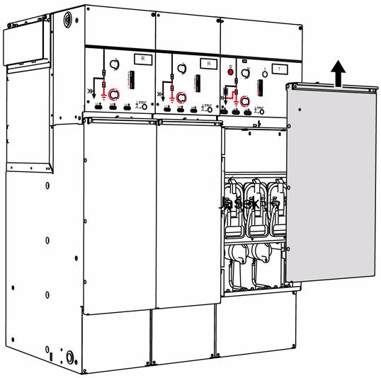 Description 7.4 Cable compartment covers The cable compartment covers can only be removed when the associated feeder is earthed. Fig.