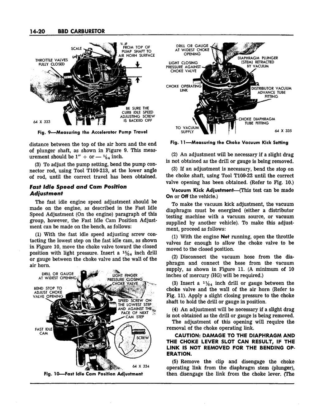 14-20 BBD CARBURETOR Fig. 9 Measuring the Accelerator Pump Travel distance between the top of the air horn and the end of plunger shaft, as shown in Figure 9.