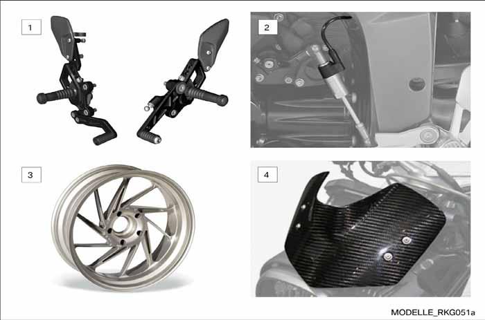 Aftersales Parts Department Subject: Overview of motorcycle accessories K1300S, K1300R Avalable 2/2009 Product description: These illustrations show selected components from the general catalogue.
