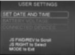 seconds and the User Settings screen will appear with three choices shown.