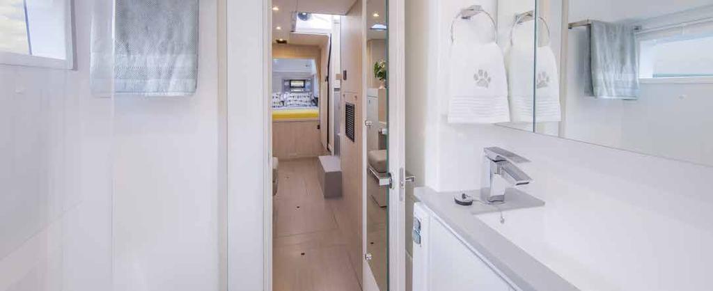In this new layout, the galley is located forward and the forward-facing settee and table are now located aft.