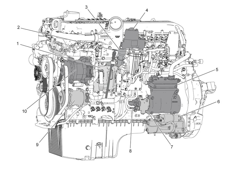 ENGINE IDENTIFICATION Left (driver) Side of Engine 1. Electronic Control Module (ECM) 2. Dipstick 3. Oil Fill 4. Fuel Filter 5.