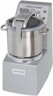 VERTICAL CUTTER MIXERS R 20 R 20 - R 20 SV - R 20 V.V. R 20 MOTOR BASE 20 L Induction motor Pulse function CUTTER FUNCTION 3 stainless steel smooth blade assembly supplied as standard Voltage Two speeds 4400 Watts 1500 / 3000 rpm 380 x 630 x 760 mm 72.