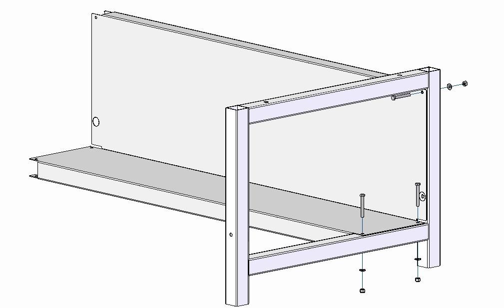 Orienting a side assembly as shown in Figure 3-3, attach one end of the back panel and bottom shelf to the side assembly, using 3 each of items A, B & D.