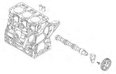 Cylinder Block. Remove two bolts (Figure 5-50, (3)) retaining the camshaft thrust plate (Figure 5-50, ()). 5 Figure 5-50 3.