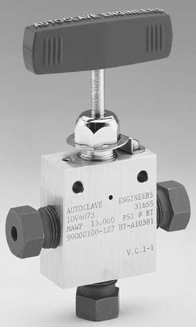 umber of turns open Valve Series - 10V Series Pressures to 15,000 psi (103 bar) Tube Pressure Rating iameter Orifice psi (bar) Size onnection Size Rated @ Room Inches Type Inches (mm) v *