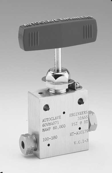 eedle Valves - 60V Series Pressures to 60,000 psi (437 bar) Pressure/ Temperature Rating iameter Orifice psi (bar) Size onnection Size Rated @ Room Inches Inches (mm) v * Temperature** /4 250 0.062 (.