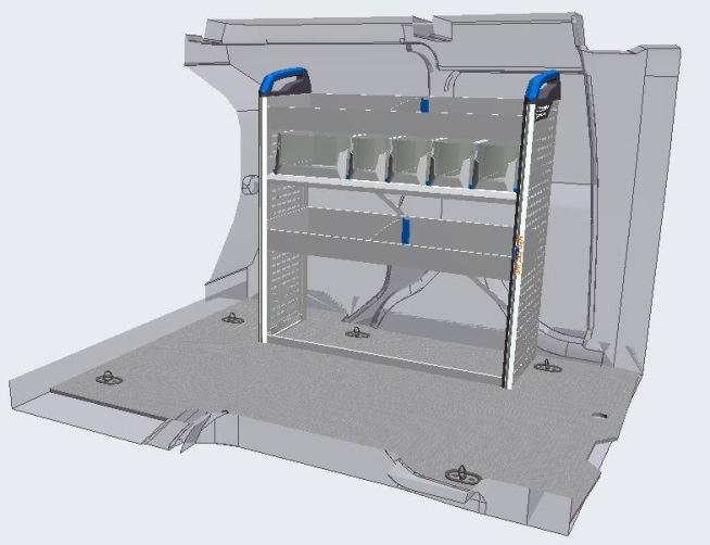 ProSafe lashing buckle 2 x trough shelves with mats and dividers 1 x shelf including 4 x S boxxes and 1 x wide S boxx 1 x floor level base plinth Perforated end