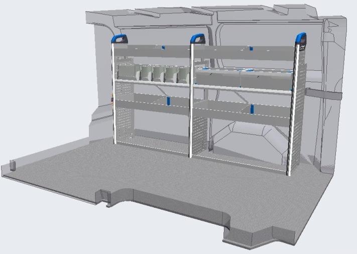 buckle 4 x trough shelves with mats and dividers 1 x shelf including 4 x S boxxes and 1 x wide S boxx 1 x shelf including 2 x M boxxes with handles 2 x floor level base