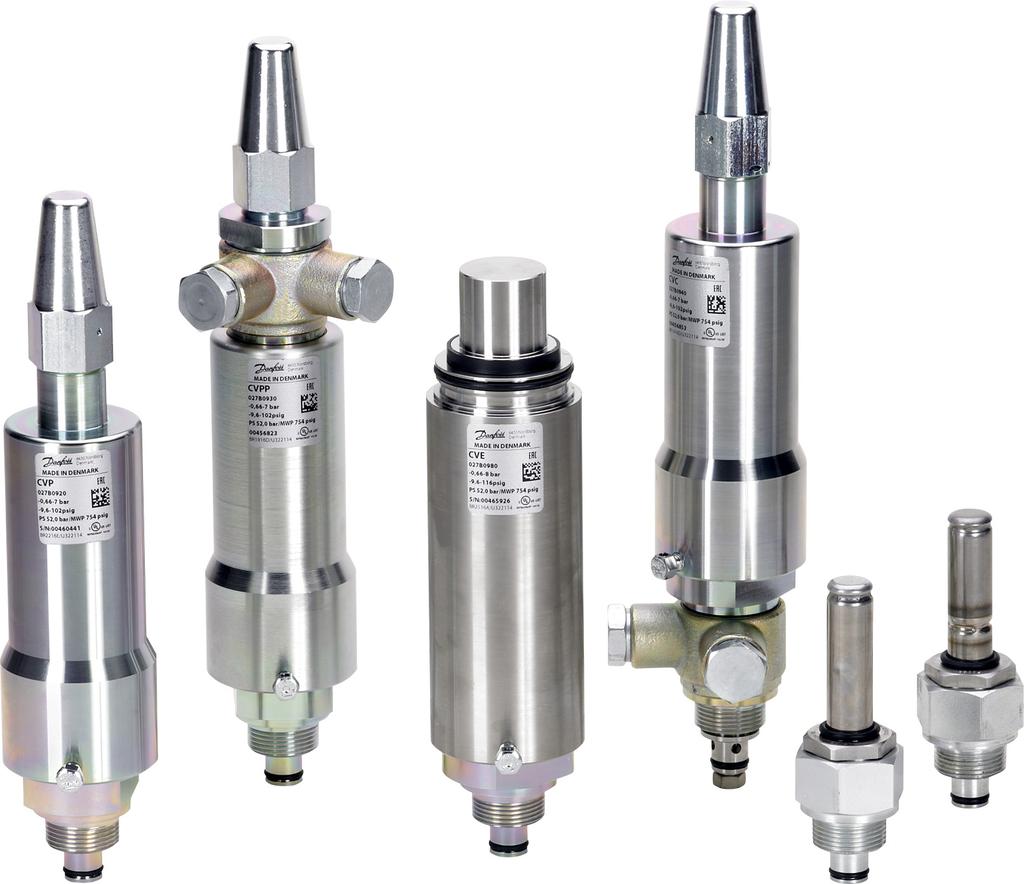 Data sheet Pilot valves Types CVP, CVPP, CVC, CVE, EVM and CVH Pilot valves for direct mounting in main valves Pilot valves are intended for mechanical control of a main valve and are ready for
