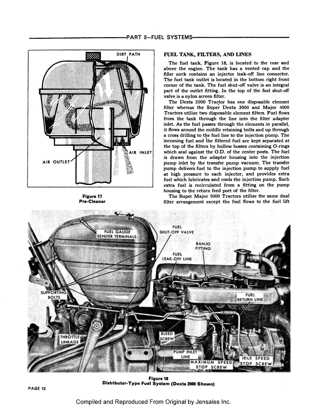 -------------------------PART2-FUELSYSTEMS------------------------- Figure 17 Pre-Cleaner FUEL TANK, FILTERS, AND LINES The fuel tank, Figure 18, is located to the rear and above the engine.