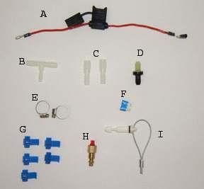 (F) 1 Breakaway Switch Cable (G) 1 Breakaway Switch (H) 1 Length of white wire (J) 1 Small Parts