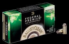FEDERAL PREMIUM LE TRAINING HANDGUN BallistiClean RHT Non-toxic frangible bullets break up on impact with metal targets Toxic-Metal Free primer Felt recoil, accuracy and point of impact are