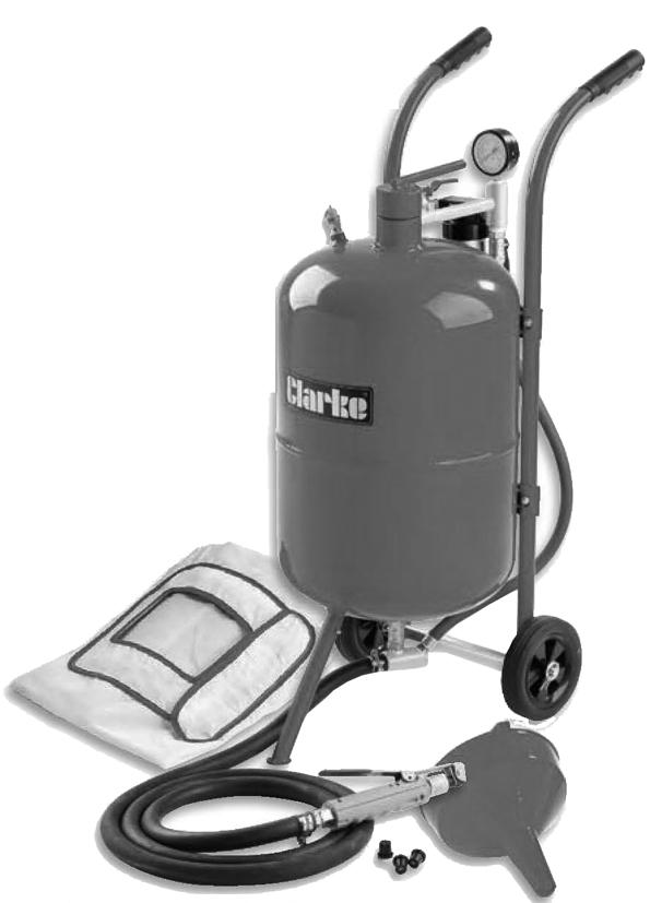 ALSO AVAILABLE FROM YOUR CLARKE DEALER PRESSURISED SANDBLASTER CPSB100 Heavy duty steel construction Removes surface rust, paint, dirt/grease etc.